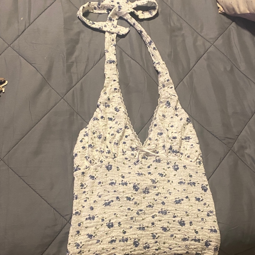 Aeropostale White and Blue Floral Tank Top